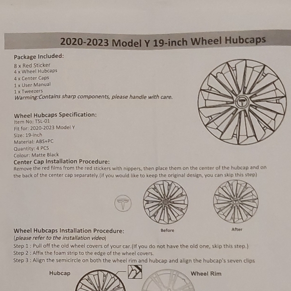 TESLA Wheel Cover NEW (19") - Picture 8 of 9